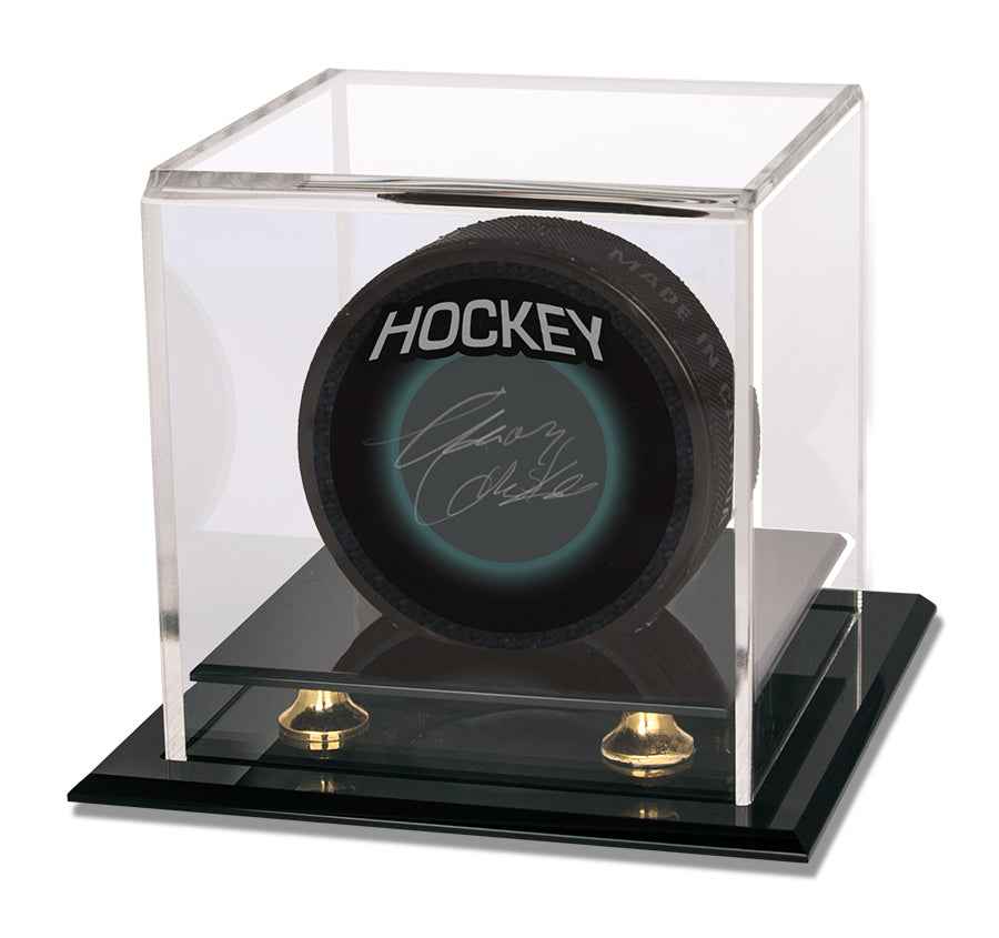 Baseball & Hockey Puck Gold Riser Display Case with UV Block - Image 2
