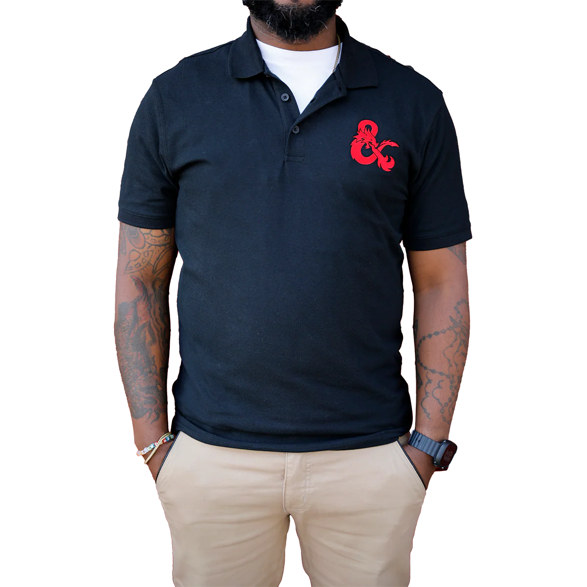 Dungeons & Dragons Embroidered Polo Shirt - Black with Red D&D Logo - Image 4