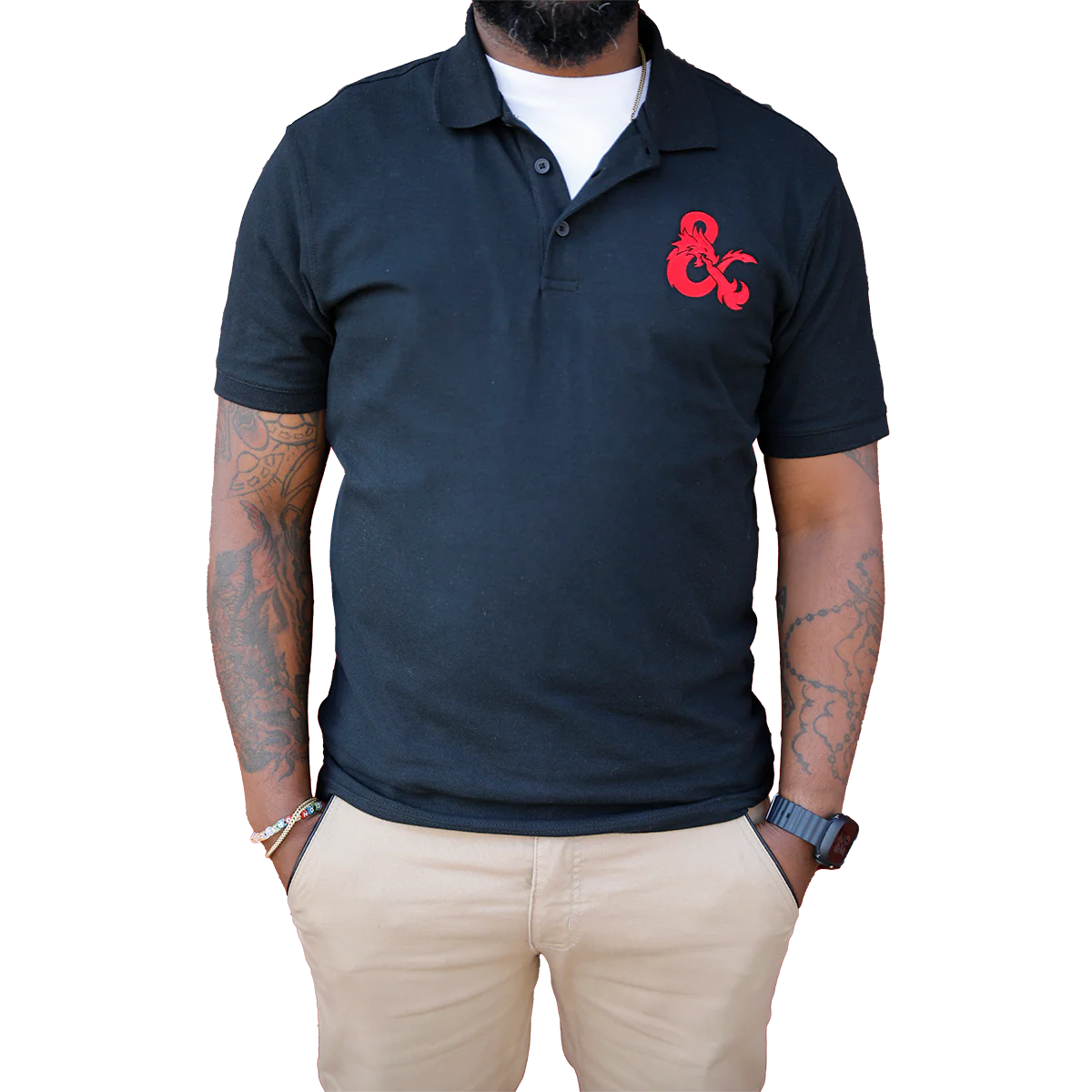 Dungeons & Dragons Embroidered Polo Shirt - Black with Red D&D Logo - Image 5