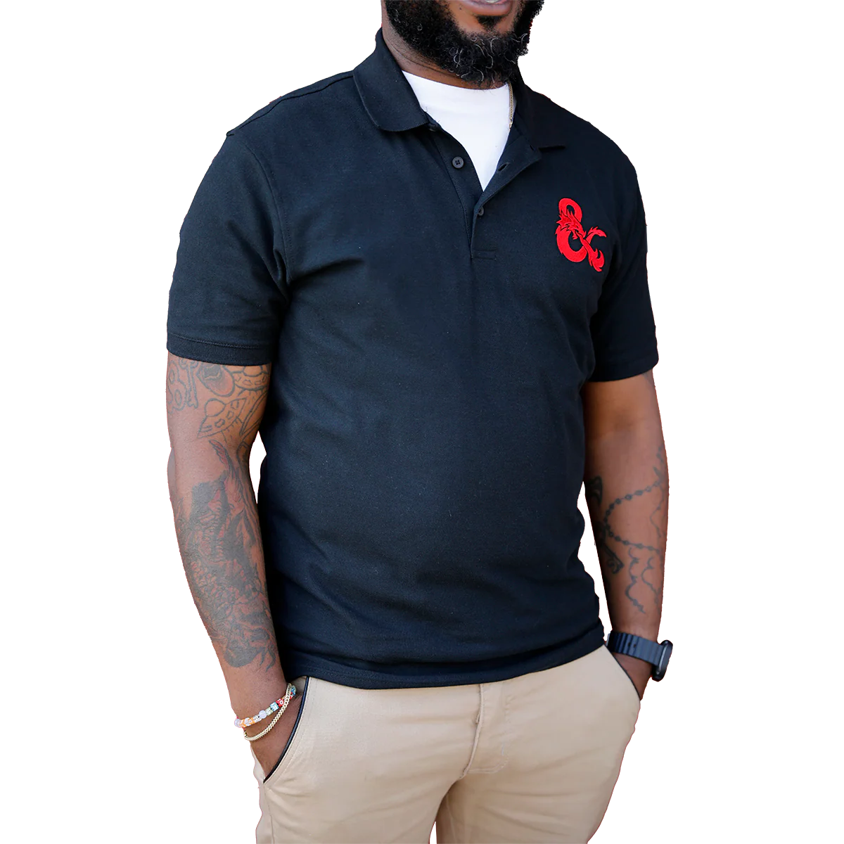 Dungeons & Dragons Embroidered Polo Shirt - Black with Red D&D Logo - Image 6