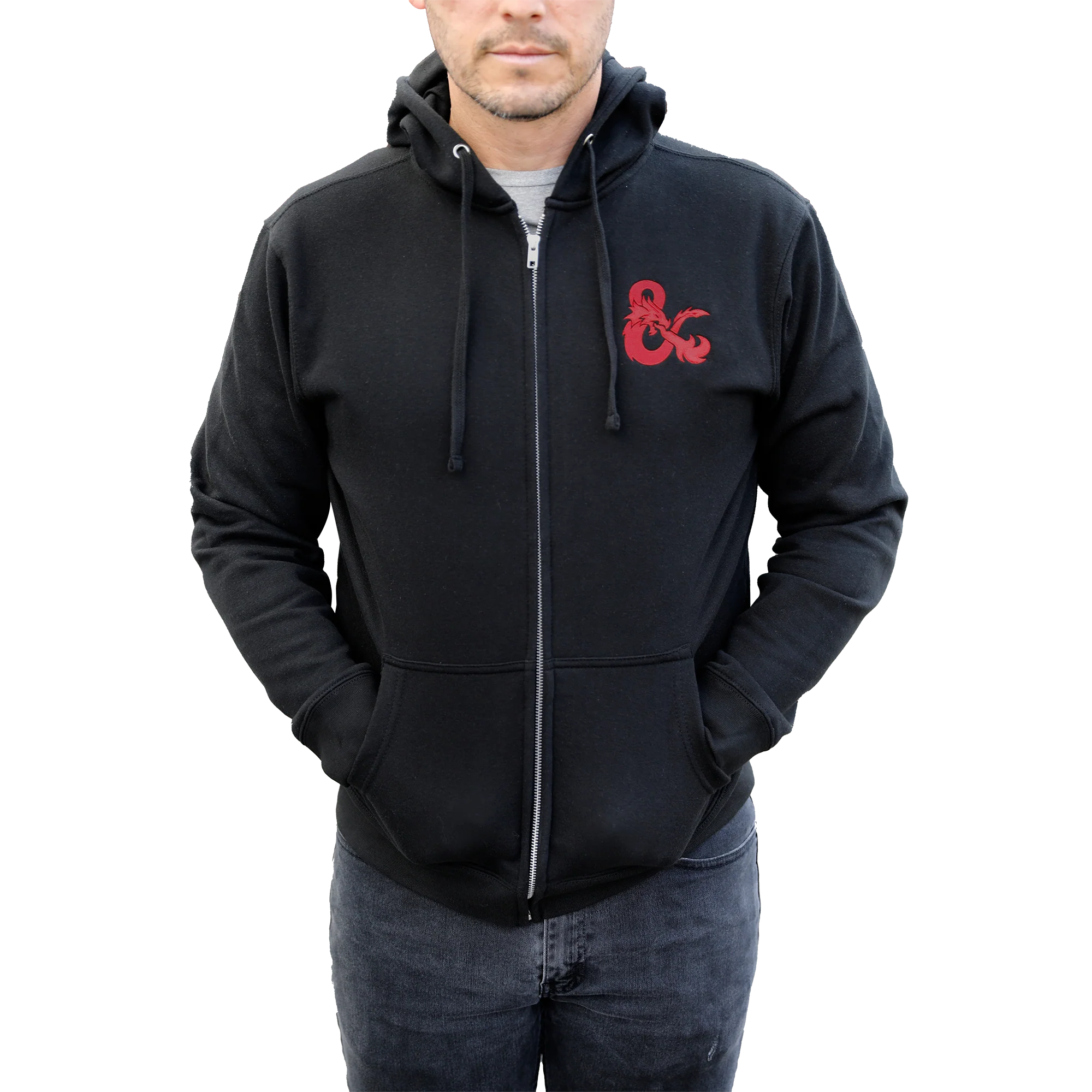 Dungeons & Dragons Zip-Up Hoodie - Black with Red D&D Logo - Image 3