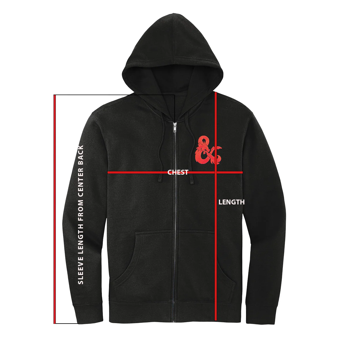 Dungeons & Dragons Zip-Up Hoodie - Black with Red D&D Logo - Image 4