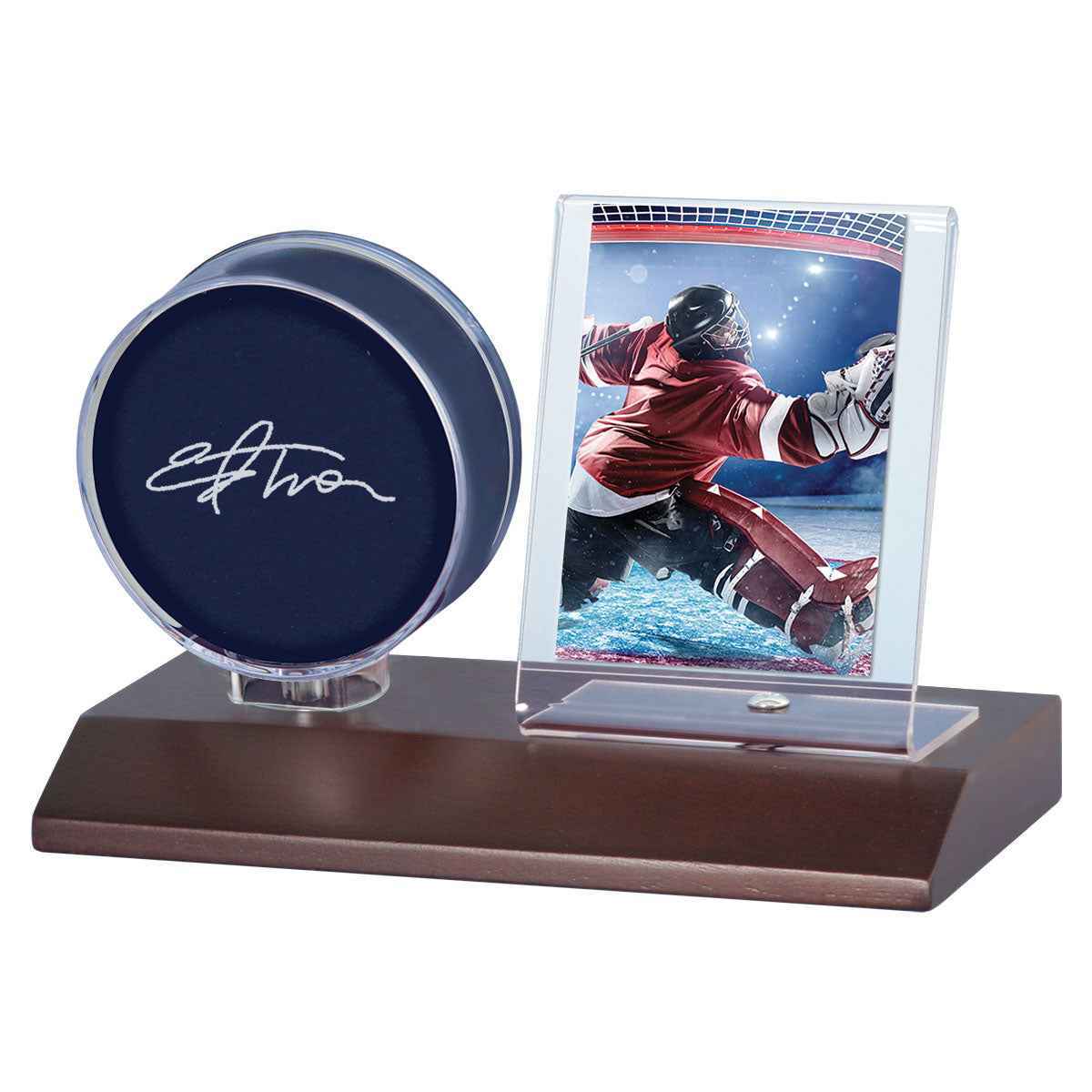 Hockey Puck & Card Dark Wood Base Display Holder