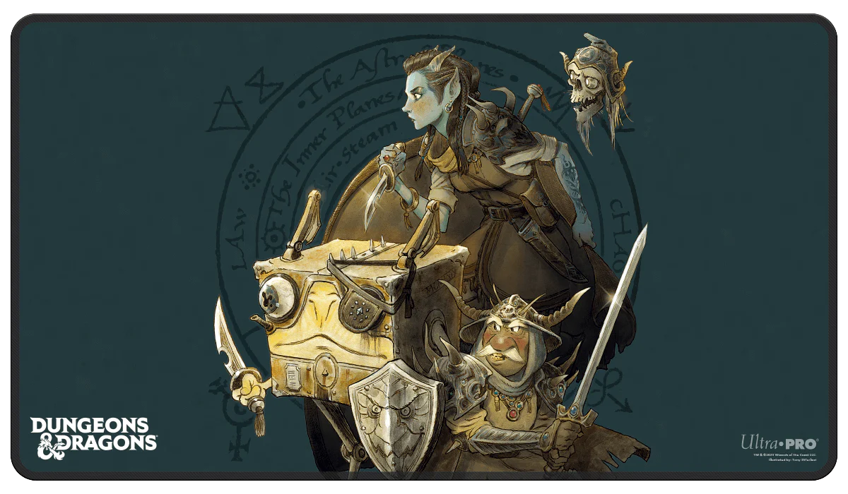 Planescape: Adventures in the Multiverse for Dungeons & Dragons Black Stitched Playmat - Turn of Fortuneās Wheel Alternate Cover Artwork v3