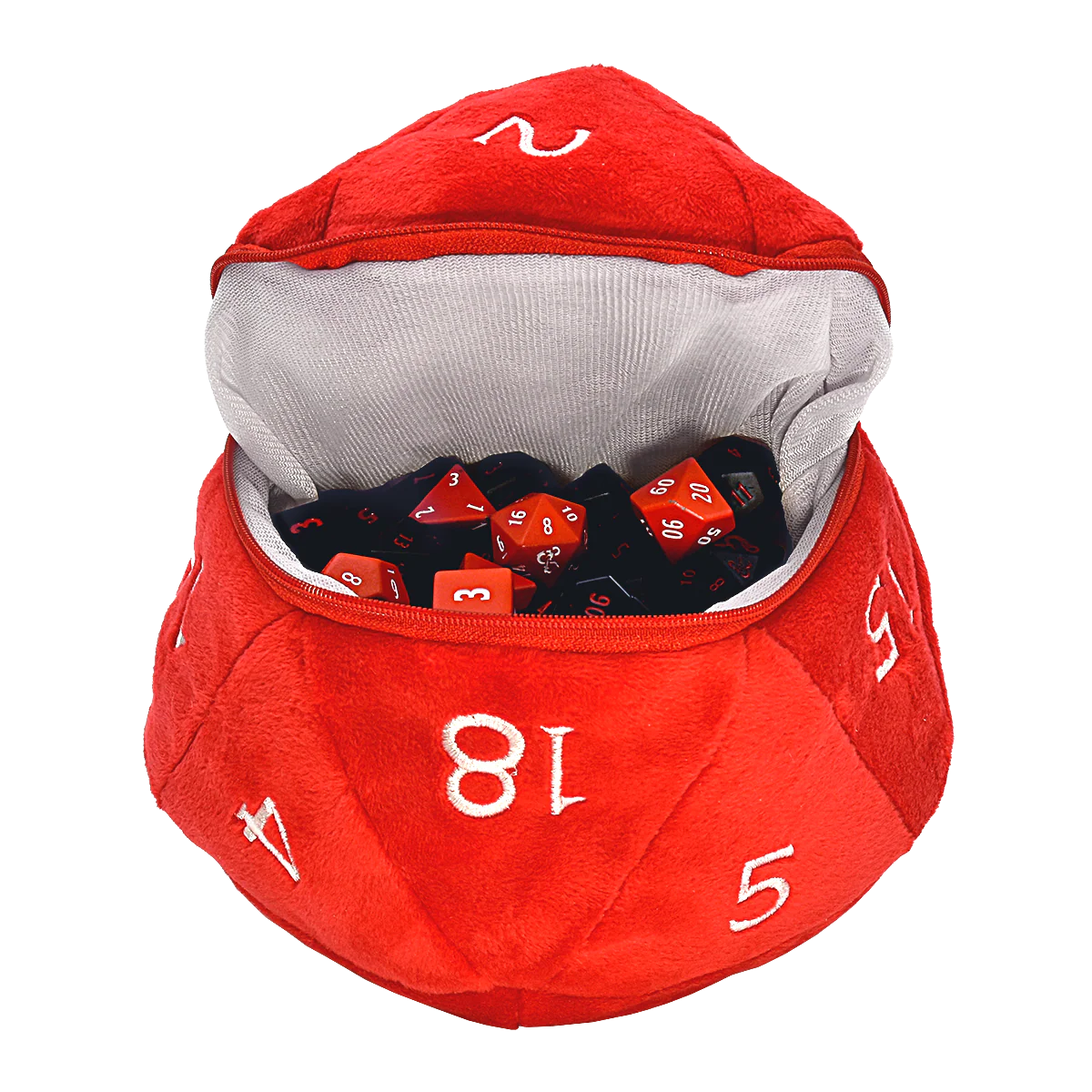 Red and White D20 Plush Dice Bag for Dungeons & Dragons