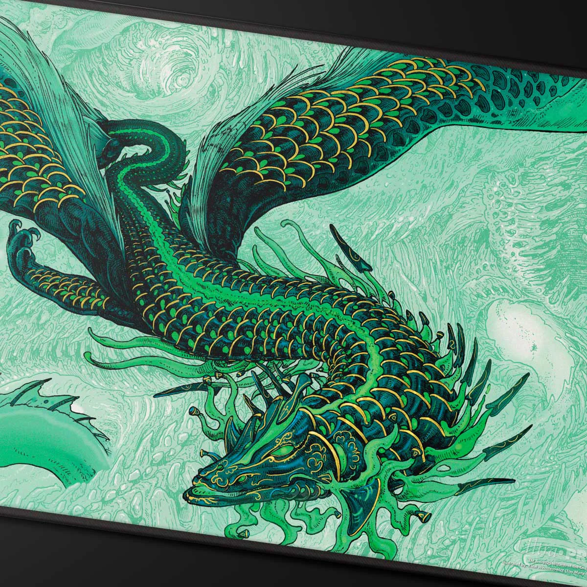 Tarkir Dragonstorm Teval, Arbiter of Virtue Black Stitched Playmat for Magic: The Gathering - Image 2